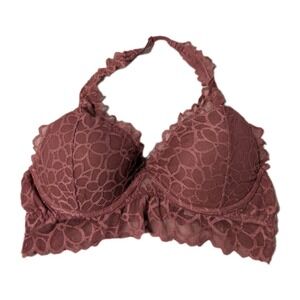 Victoria's Secret Women's Lace Halter Top Bralette Bra Pink Mauve Size S (A-C)‎